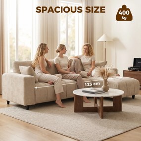 HOMCOM Narożnik w kształcie L z elastycznym szezlongiem, 3-osobowa sofa z 2 poduszkami, stalowy stelaż, do salonu, beżowy | Aosom PL