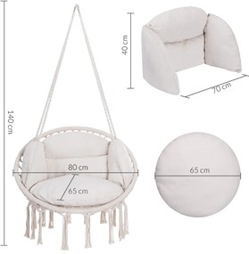 Jurhan Wiszące krzesło BOHO z poduszkami, Ø61cm, beżowa