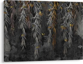 Obraz - Gałązki wierzby na czarnym tle (70x50 cm)