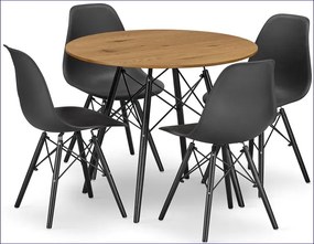 Okrągły stół dąb 80 cm w zestawie z 4 krzesłami do jadalni - Nadikos 5X 2 kolory