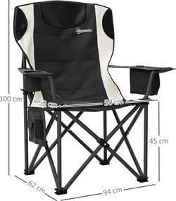 Outsunny Zestaw 2 Składanych Krzeseł Kempingowych z Podłokietnikami, Uchwytem na Napój i Chłodziarką, Czarne
