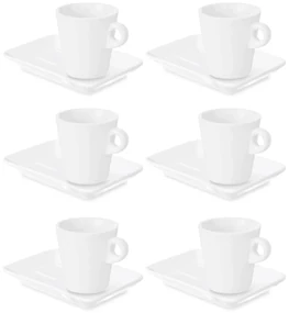 Zestaw porcelanowych filiżanek do kawy z prostokątnym spodkiem, biały, 6 sztuk, 180 ml