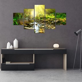 Obraz rzeki w zielonym lesie (125x70 cm)