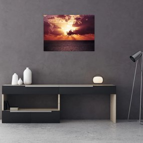 Obraz na szkle słońca za chmurami (70x50 cm)