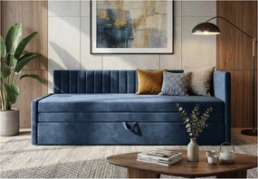 Łóżko dzienne wysuwane 2x90x200cm w tkaninie MANILA 25 ciemnoniebieskiej
