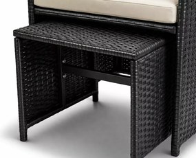Zestaw mebli ogrodowych Concept technorattan 4 fotele + 2 pufy stół szkło hartowane czarny/kremowy taras balkon patio