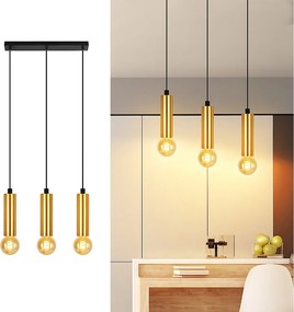NETTLIFE Złota lampa wisząca 3 żarówki Lampa wisząca - Lampa wisząca Stół jadalny E27 Industrial Metal Lampa wisząca