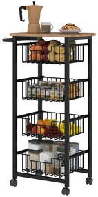 HOMCOM 4-poziomowy Wózek Kuchenny na Kółkach, Mobilny Wózek Serwisowy, Kuchenny Trolley z 4 Koszami Stalowymi
