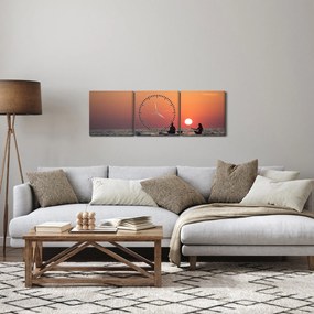 Obraz kajakarzy o zachodzie słońca (z zegarem) (90x30 cm)