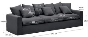Antracytowa lniana sofa 340 cm Nora – Kave Home