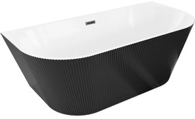Mexen Oris wanna wolnostojąca przyścienna ryflowana 150 x 75 cm, biała/czarna, przelew czarny - 52871507575-70