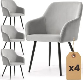 Zestaw 4 szarych krzeseł tapicerowanych welurem - Terviso 2X