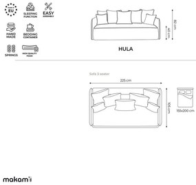Beżowa aksamitna rozkładana/ze schowkiem sofa 225 cm Hula – Makamii