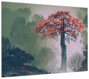 Obraz samotnego czerwonego drzewa (70x50 cm)