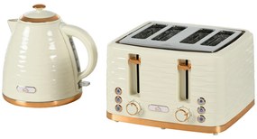 HOMCOM Zestaw toster i czajnik 2w1, 7 poziomów opiekania, funkcje rozmrażania i podgrzewania, beżowy