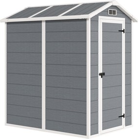Outsunny Schowek Ogrodowy, Plastikowy Domek Ogrodowy z Podłogą i Oknem, Zamknięte Drzwi, na Ogród, 131S x 186G x 198W cm, Szary