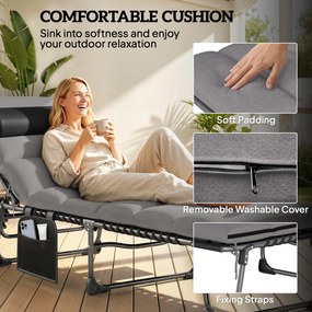 Outsunny Leżak Ogrodowy Składany przenośny z 5-stopniową regulacją oparcia, poduszką, zagłówkiem | Aosom PL