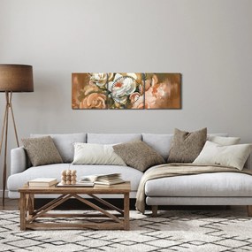 Obraz- Malowany bukiet kwiatów (z zegarem) (90x30 cm)