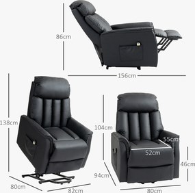 HOMCOM Elektryczny fotel do wstawania, z funkcją leżenia, skóra ekologiczna, 80 x 94 x 104 cm, Czarny