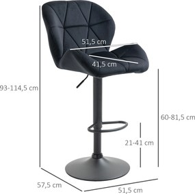 HOMCOM Zestaw 2 stołków barowych obrotowe taborety z oparciem imitacja aksamitu regulacja wysokości kolor czarny