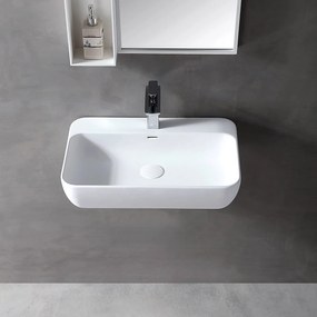 Umywalka ścienna nablatowa TWG201Odlew mineralny - Biały mat - 60 x 40 x 14 cm
