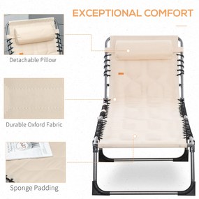 Leżanka składana Outsunny, ogrodowa z poduszką, z regulowanym oparciem na 5 pozycji, z tkaniny Oxford, 188 x 57 x 30 cm, Beżowa