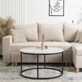 Stolik Kawowy CONNY MAX 80 cm Biały Marmur/Czarny Nowoczesny Glamour