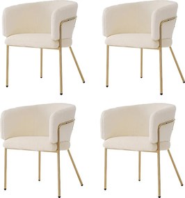 Zestaw 4 luksusowych krzeseł wypoczynkowych ze sztucznego futra - 77 x 57 x 57 cm - Fotel toaletowy - Cztery metalowe nogi - Beżowy