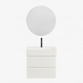 Zestaw Wiszących Mebli Łazienkowych Z Drewna I Forniru Jesionowego Zintegrowany Z Umywalką Ona Biała & Okrągła - Sklum