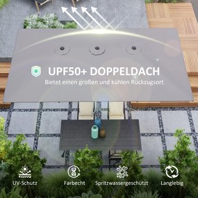 Outsunny Podwójny parasol, 451 x 264 cm Parasol z systemem korbkowym, 12 metalowych prętów, Maszt aluminiowy, Ciemnoszary