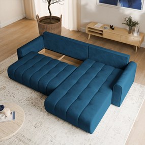 Masseno Narożnik FRIGA z funkcją spania i pojemnikiem na pościel Narozniki L, Rozkładana sofa - Niebieski, MONOLITH 77