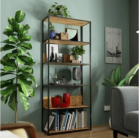 Regał industrialny AKORD metalowy Czarny Dąb Craft 80x32x192 cm