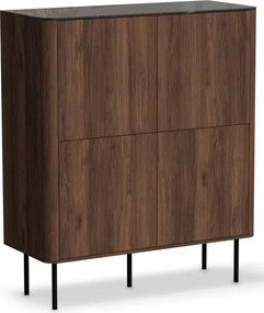 Wysoka komoda z półkami orzech warmia + czarny marmur E4-R68