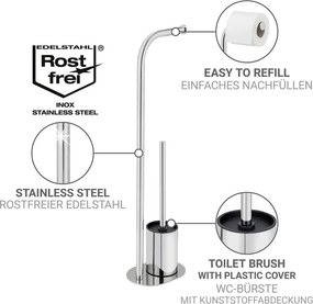 Stojak na papier toaletowy ze szczotką ze stali nierdzewnej w kolorze srebra z połyskiem Levante – Wenko