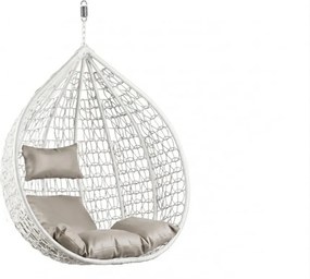 Białe wiszące krzesło KOKON bez stojaka, jasna poduszka