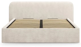Beżowe tapicerowane łóżko dwuosobowe ze schowkiem i stelażem 160x200 cm Elizabeth – Micadoni