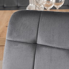 Zestaw Stół Prostokątny Rozkładany SKUBI 120-160 cm Dąb Artisan i 6 Krzeseł Tapicerowanych do Jadalni FREDY Szarych Welurowych