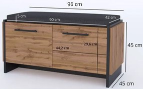 Szafka na buty z siedziskiem dąb wotan + czarny G4-N66