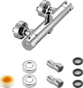 Bateria Prysznicowa Termostatyczna SucceBuy z Blokadą Zabezpieczającą 38°C, Zawór Termostatyczny ze Stałą Temperaturą, Kran Prysznicowy do Ciepłej Wody