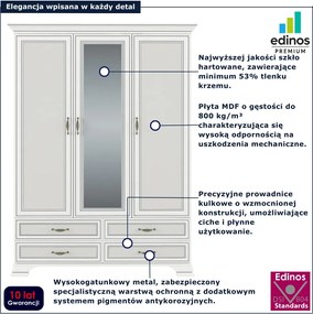Trzydrzwiowa szafa z lustrem i szufladami fineline crema K6-K19