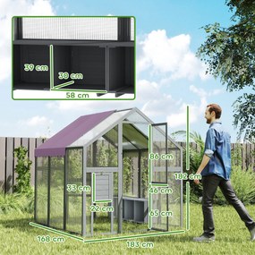 PawHut Wybieg dla kur z wodoodpornym dachem, 2 budki lęgowe, 2 siedzenia, dla 6-8 kur, ok. 1,7 x 1,8 x 1,8 m