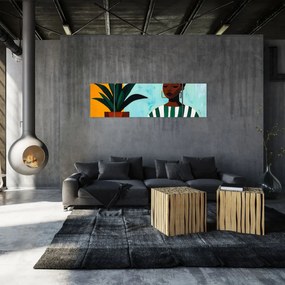 Obraz - Kobieta z kwiatem (170x50 cm)