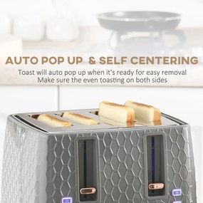 HOMCOM Zestaw kuchenny 2-w-1, toster i czajnik, wiele opcji, 1,7 L, 4 kromki tostów jednocześnie, plastik, Szary