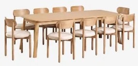 Zestaw Rozkładany Stół 220-320x95 Cm Z Drewna Dębowego Treveris I 10 Krzeseł Z Drewna Dębowego I Szynili Bianca Roble - Sklum
