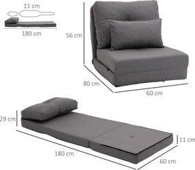 HOMCOM Materac składany 2 w 1 z poduszką wielofunkcyjny do spania ciemnoszary 60x80x56 cm | Aosom PL