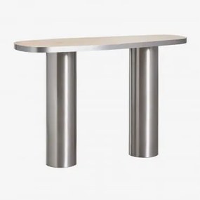 Konsola Owalna 120x40 Cm Z Naturalnego Kamienia I Stali Nierdzewnej Fertrix Travertine - Sklum