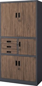 Biurowa szafa metalowa z sejfem antracytowa, orzech, 900x1850x400 mm: FILIP II Eco Design