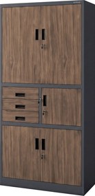 Biurowa szafa metalowa z sejfem antracytowa / orzech: Eco Design FILIP II, 900 x 1850 x 400 mm