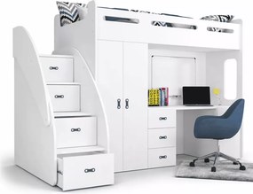 Łóżko piętrowe Cut Plus 80x200 z biurkiem szafą schodami i szufladami dla dzieci