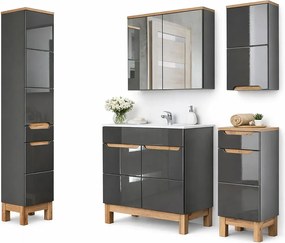 Zestaw mebli łazienkowych stojących z umywalką 80 cm grafit połysk L2-N60